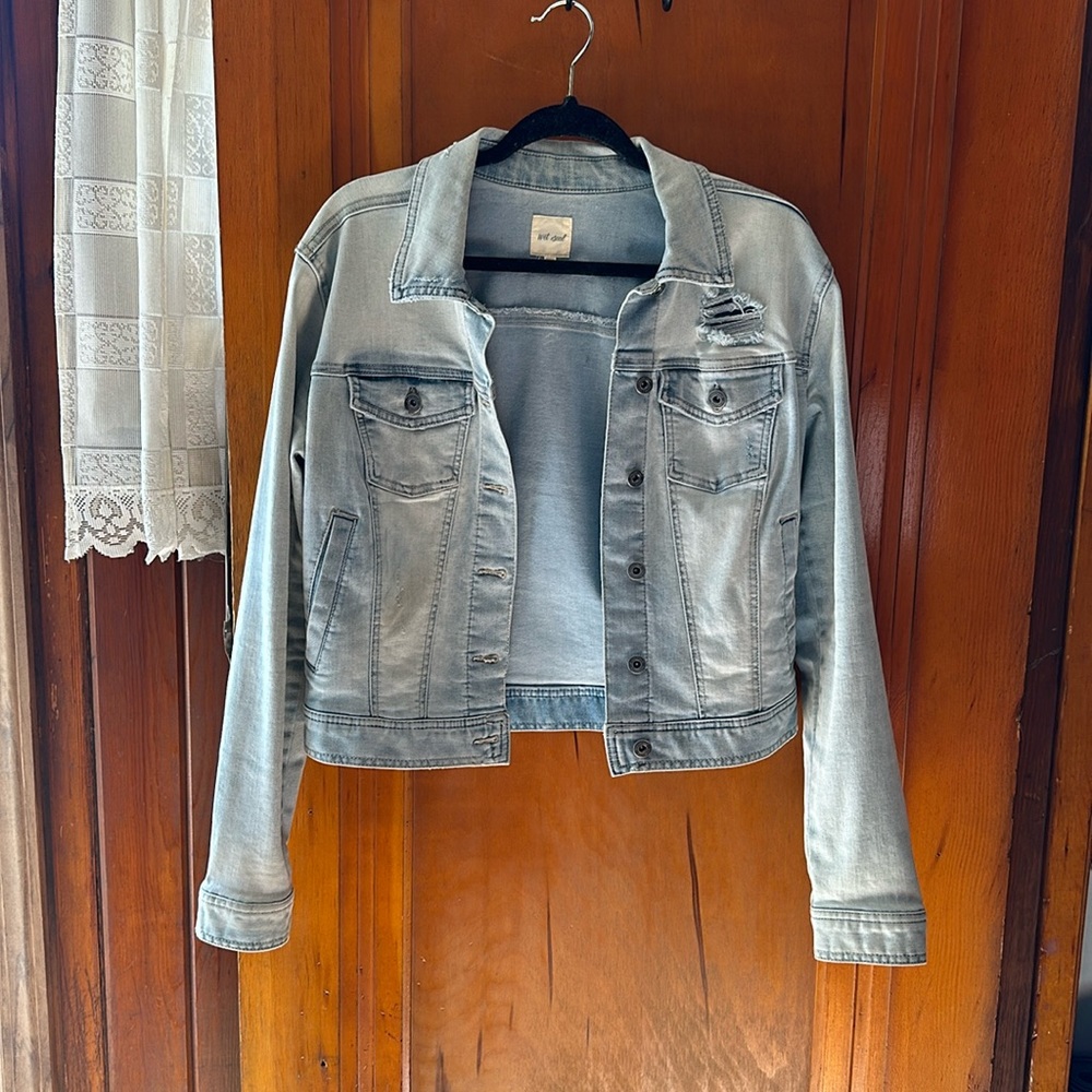 Wet Seal Light Blue Distressed Denim Jacket